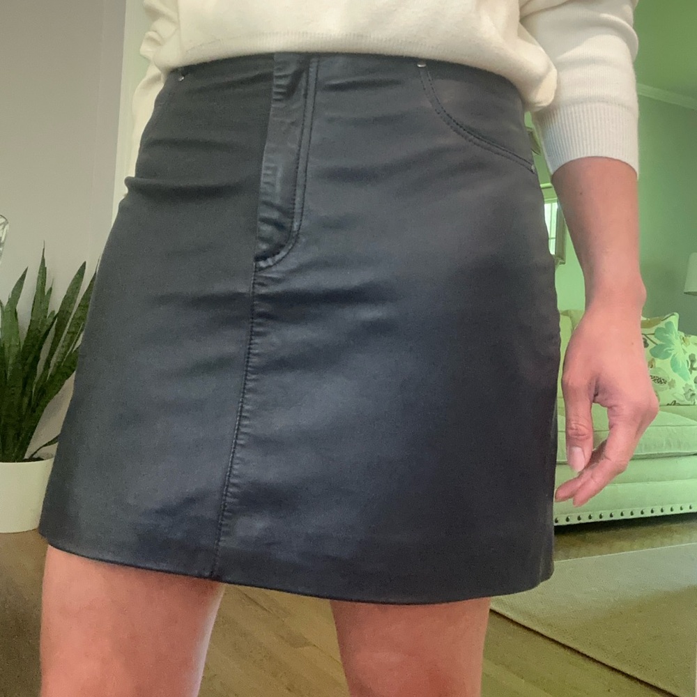 Walter Baker navy leather mini skirt